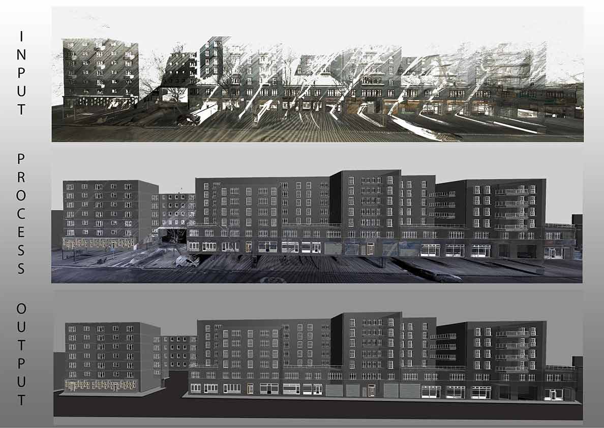 Façade Modeling of buildings overlooking Kingscross Station, UK