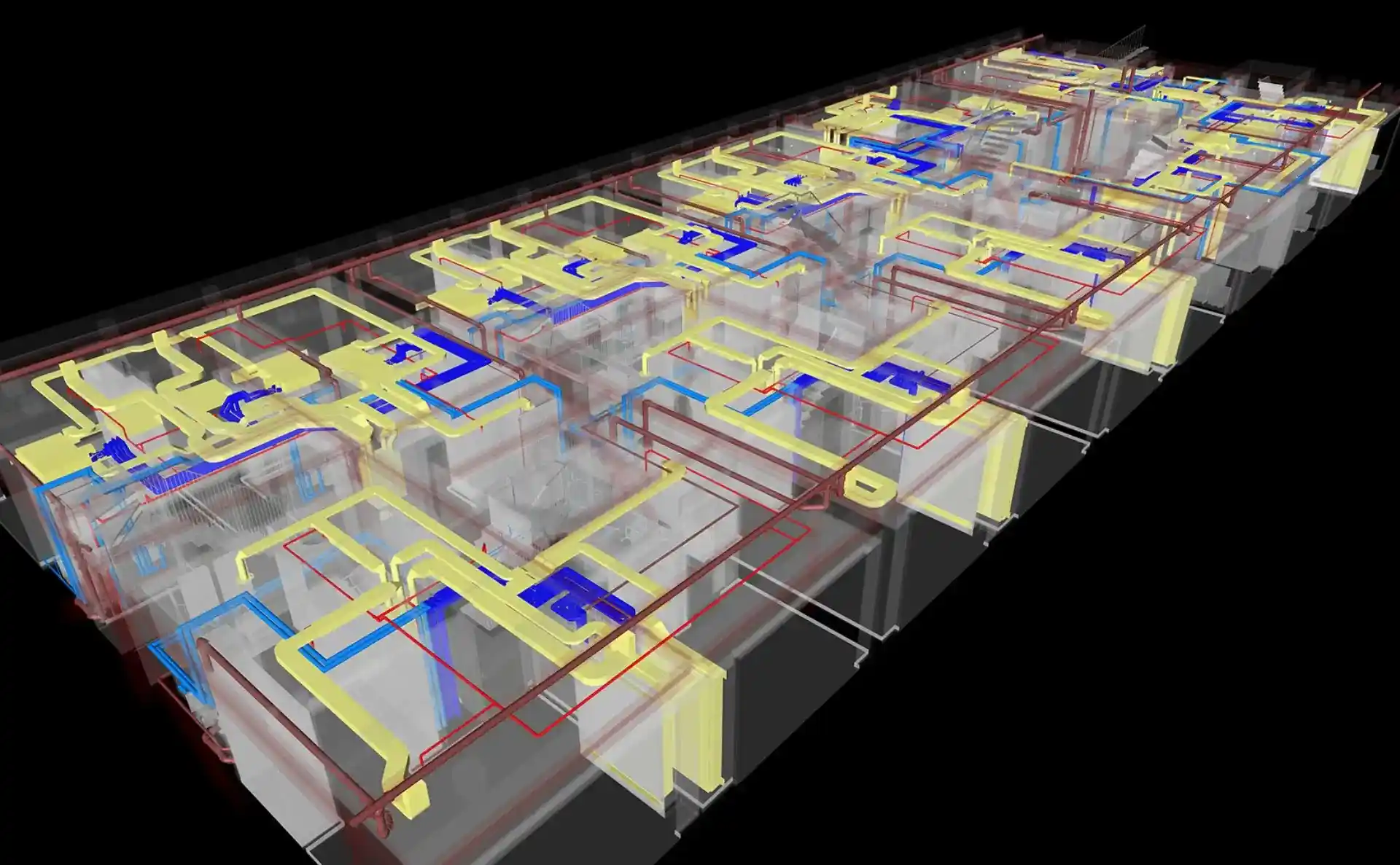 Floor-wise LOD 350 3D MEP Revit model of Battersea Power Station, illustrating fully coordinated mechanical, ventilation, and piping layouts