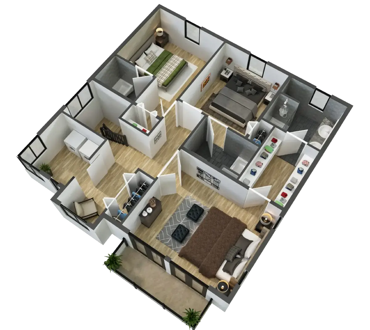 Detailed 3D floor plan of Zoran first floor showing spatial flow and material finishes.