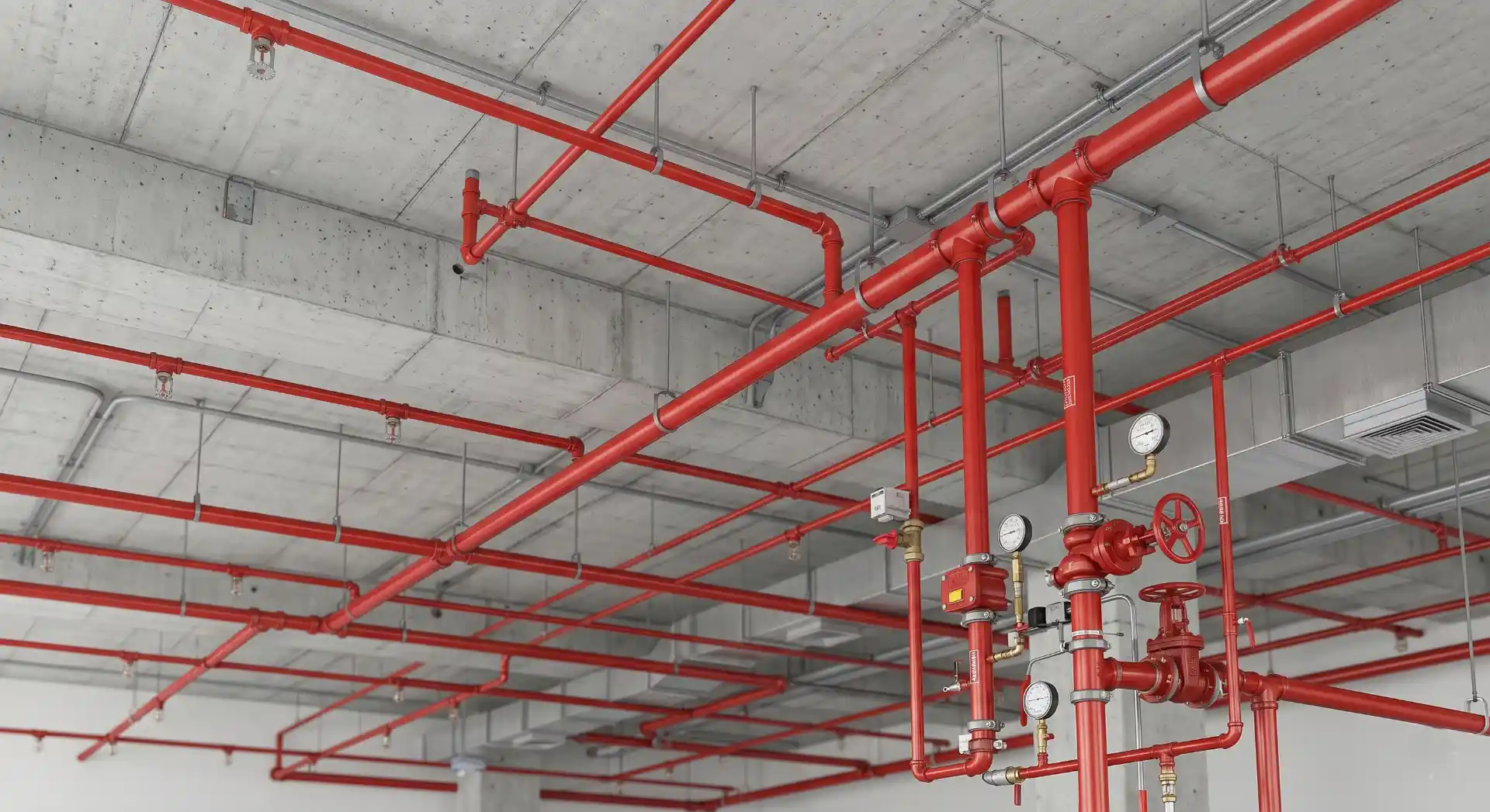 3D fire protection BIM model featuring sprinkler systems and fire alarm devices.