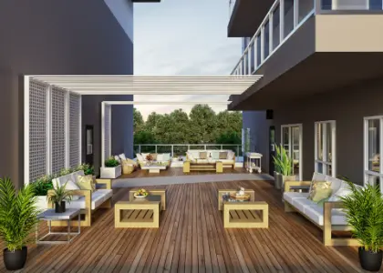 High-end photorealistic 3D rendering of a modern architectural project.