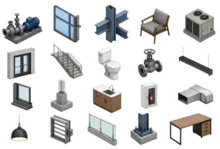 Custom parametric families for Revit models.